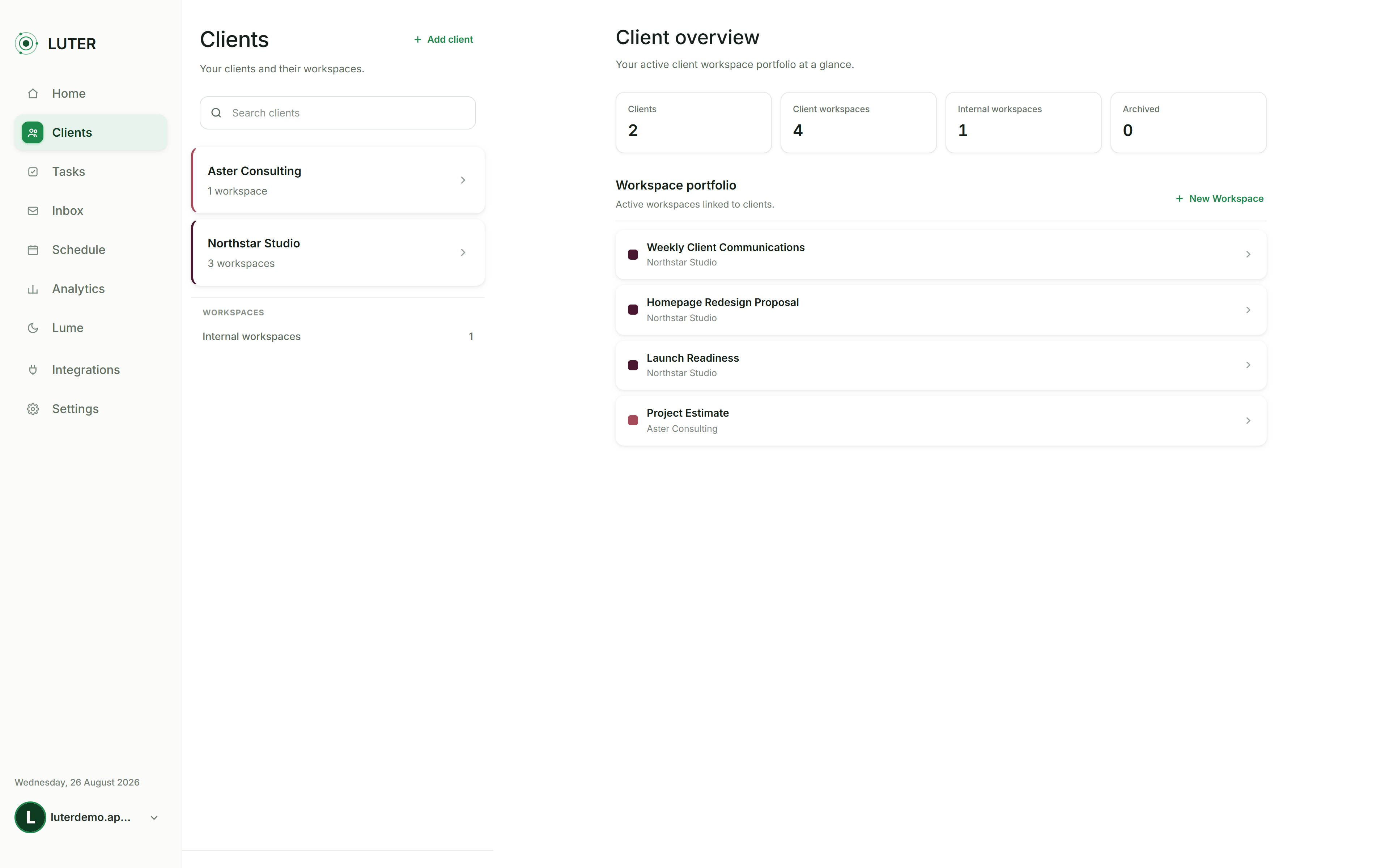 Luter workspace overview
